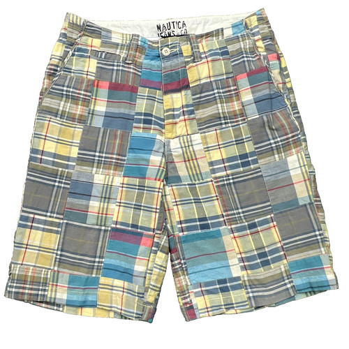 NAUTICA JEANS Shorts Mens 33 Indian Madras Patchwork Plaid Colorful Beach Casual