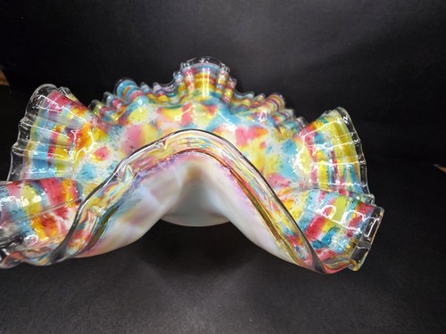 ANTIQUE VICTORIAN RUFFLED ART GLASS BRIDES BASKET BOWL - Picture 7 of 24