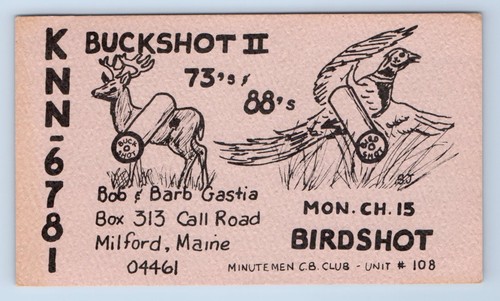 Buckshot Birdshot Gastia Milford ME Minutement QSL Ham Radio Card VTG Pheasant