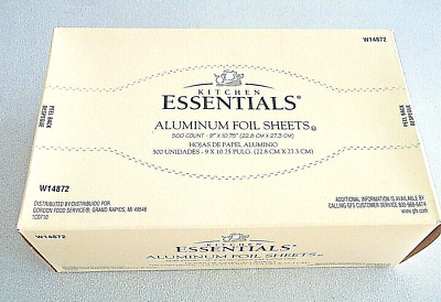 ONE BOX 500 Count KITCHEN ESSENTIALS Pop-Up Inter-Folded ALUMINUM FOIL SHEETS