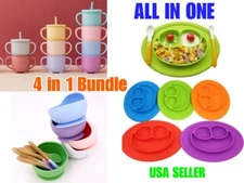 4in1 Silicone Baby Suction Bowl Silicone Baby Plate Baby Cup With Straw BUNDLE 