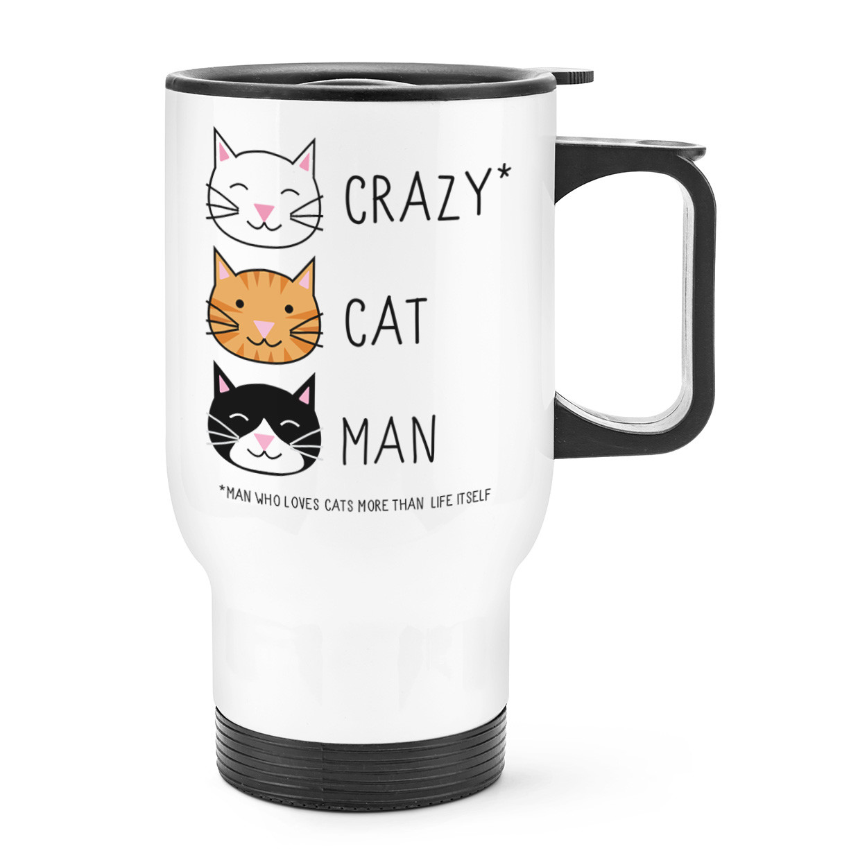 Crazy Cat Man Travel Mug Cup With Handle - Funny Kitten Thermal Flask