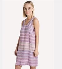 Tommy Bahama Linen Dress Womens S Purple Shift Stripe Sleeveless Popover Short