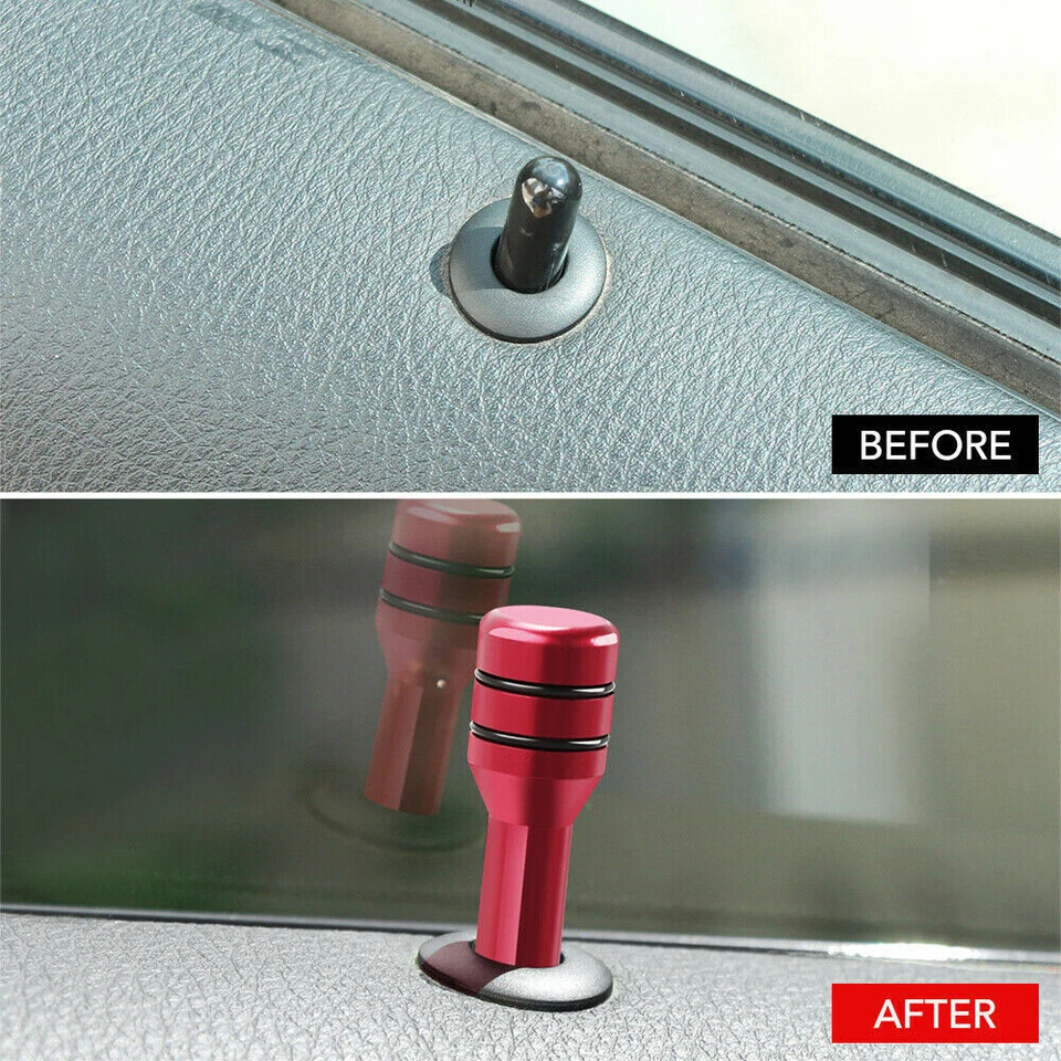 2x Accesorios interiores de coche rojos Cerradura de puerta de aluminio Perilla Pull Pins Cubierta Foto 4 de 4
