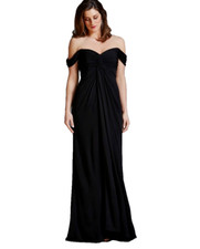 David Meister ~ Black Jersey Draped Off the Shoulder Formal Gown 6 NEW $568