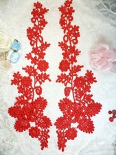 Lace Appliques Red Floral Vine Embroidered Mirror Pair Costume Motifs 15" DH85