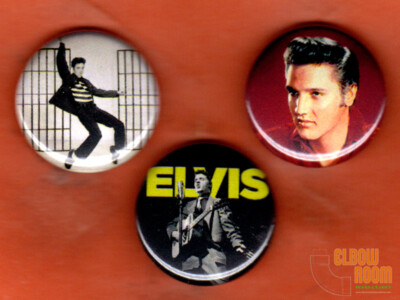 Set of three 1'' Elvis pinback buttons pins  The King