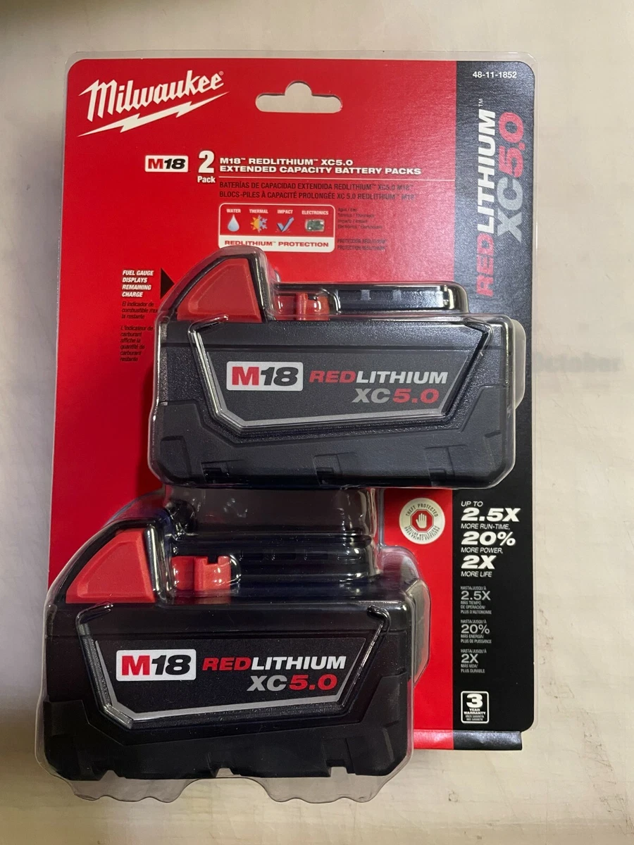 2 Pack Genuine Milwaukee M18 XC 5 amp 18V Lithium Battery 48-11-1850  48-11-1852