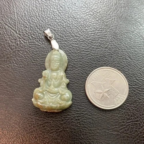 Lady Kwan Yin Quan Yin geschnitzter Buddha natürlicher echter religiöser Jadeanhänger - Bild 3 von 7