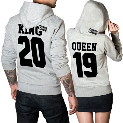 King Queen zwei Hoodies im Set 1Preis Pullover Pulli Liebe Pärchen Geschenk Grau