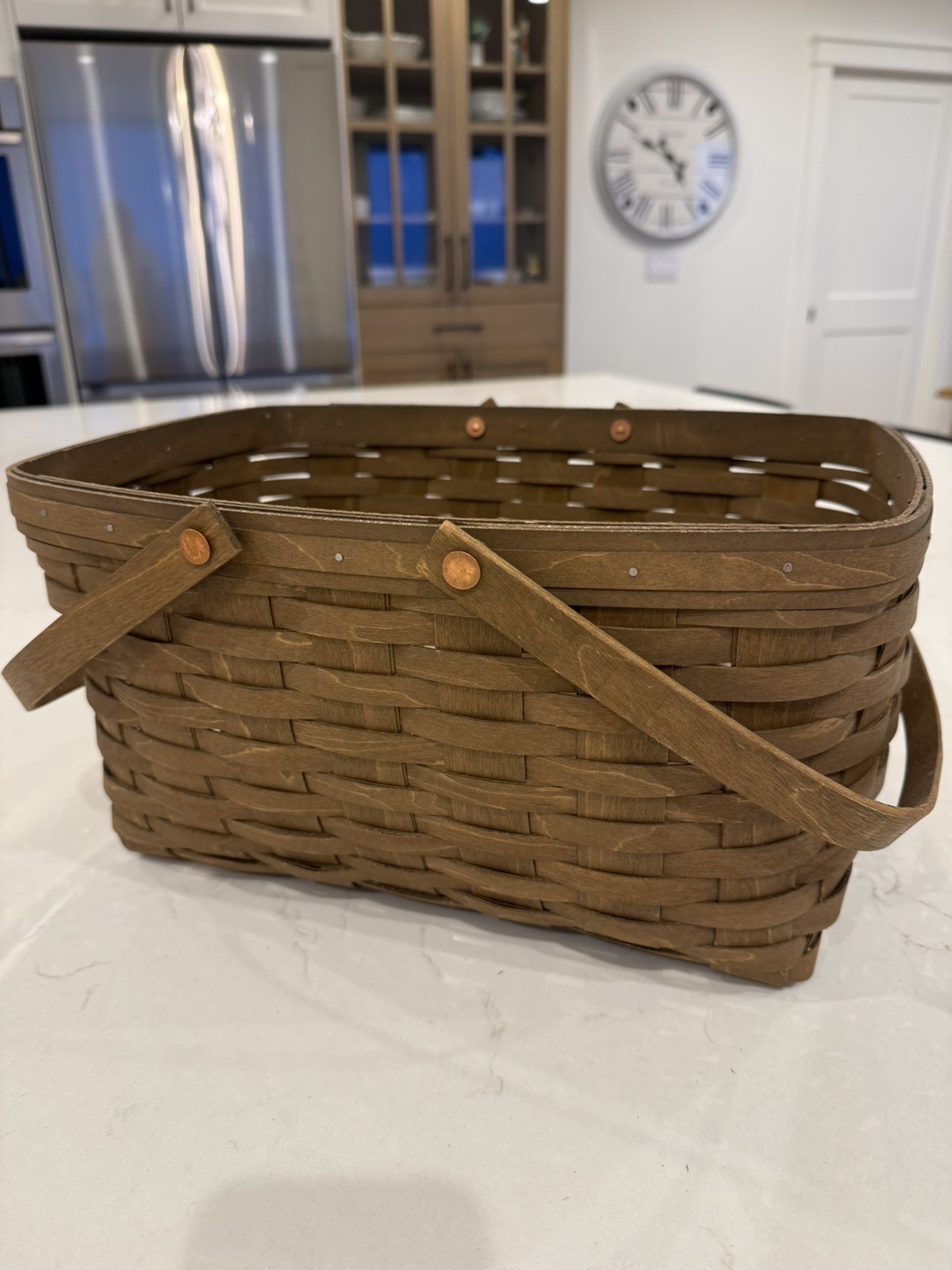 Longaberger Handmade Basket 2017 with Handles and Rich, Dark Stain
