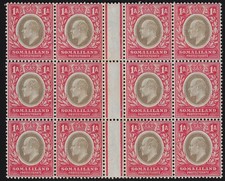 Somaliland KEVII Scott 41/ SG 46a. gutter block 16, CV $376  (10k138c