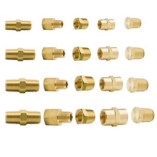 MeiChi 64pcs Brass Pipe Fitting Assortment Mixed NPT Sizes (64pcs), kit