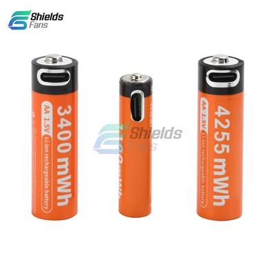 AAA or AA Battery Rechargeable USB Type-C Li-Ion 1.5V 1100mWh 3400mWh 4255mWh