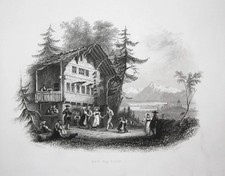 1850 ca. capanna cappello cabin Thun Berna Svizzera Switzerland veduta incisione acciaio