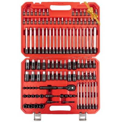 115-Piece Torx & Allen Bit Socket Set, 1/4'',3/8''and 1/2'' Drive, Extra Long Torx/