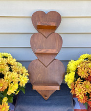 Wood Heart-Shaped Wall Hanging Display Shelf, Brown, 3-Tier 3 Ledges