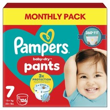 Pampers Baby Dry Nappy Pants Size 7 126 Nappies 15kg Monthly Pack 360° Fit To 0.23 per nappy