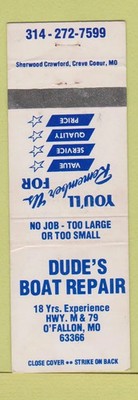 Matchbook Cover - Dude's Boat Repair O'Fallon MO