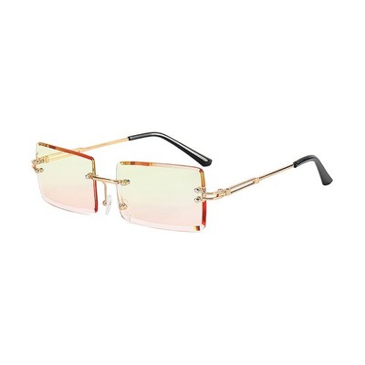 Rimless Sunglasses UV400 Rectangle Gem Cut Gradient Lenses Men Women Lightweight