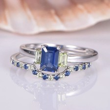 2Ct Lab Created Sapphire  Diamond Bridal Set Wedding Ring 14k White Gold Plated