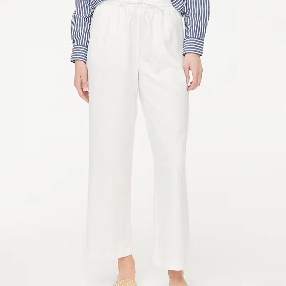 J. Pantalón Crew Blanco Mezcla Lino Delgado Pierna Ancha Cordón Mujer Talla 16 Foto 2 de 4