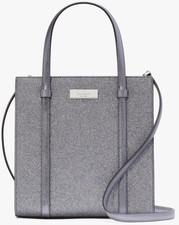 Kate Spade Kenzie Glitter Small Tote Bag KI959 Blueish Silver Purse NWT 329