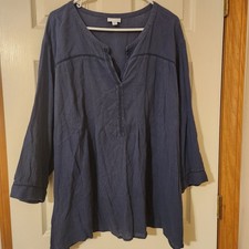 J Jill Women’s Navy Blue Gauzy Cotton Top Size 4X Light Coastal Beach Preppy 