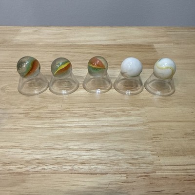 Lot Of 52 Large 20-22mm Marbles - Clear Multicolor Patch Ribbon - White Swirl
