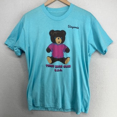 TEDDY BEAR CLUB Shirt Adult M 90s USA Virginia Single Stitch Cotton Blue VTG