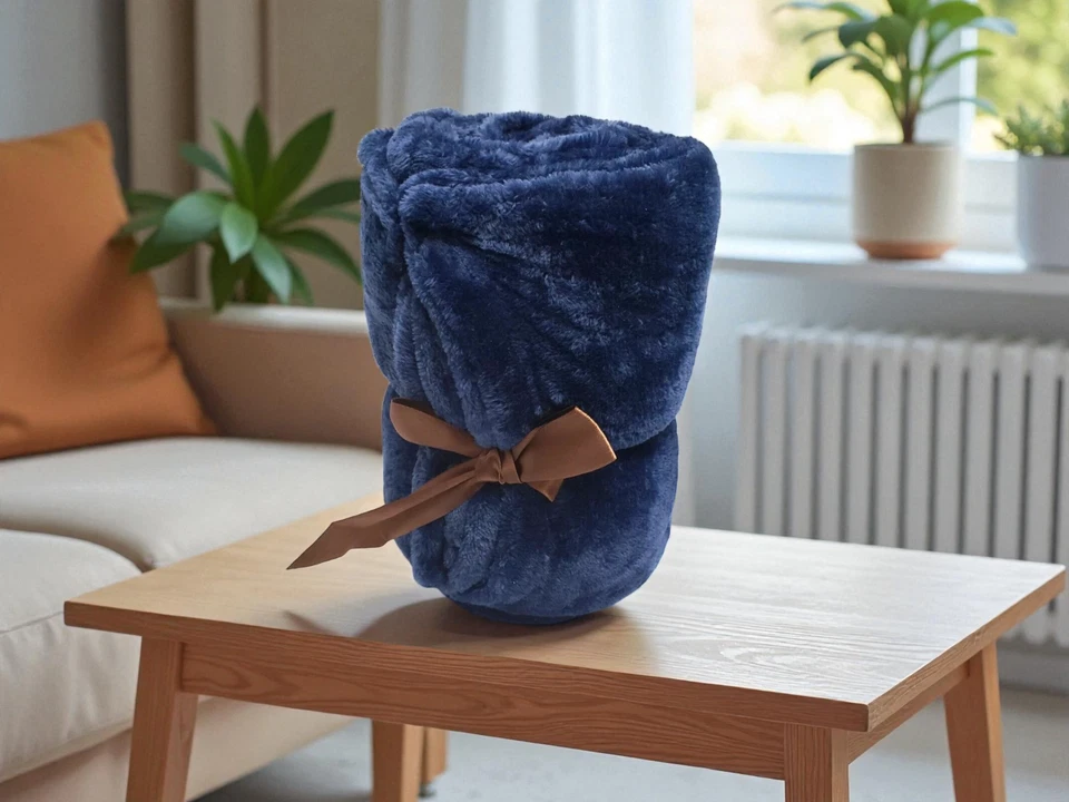 2 PACK LUXURY OVERSIZED NAVY PLUSH THROW BLANKETS 60X70 ULTRA SOFT MICROLIGHT - Image 3 of 4