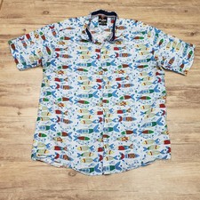 FUNK Shirt Mens XL Multicolor Fish Print Beach Short Sleeve Button Up Casual