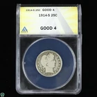 1914-S Barber Liberty Head Quarter ANACS GOOD 4 - Low Mintage Key Date