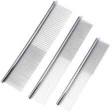 [3 Pack] Stainless Steel Pet Comb Set – Grooming Combs for Dogs & Cats,... 