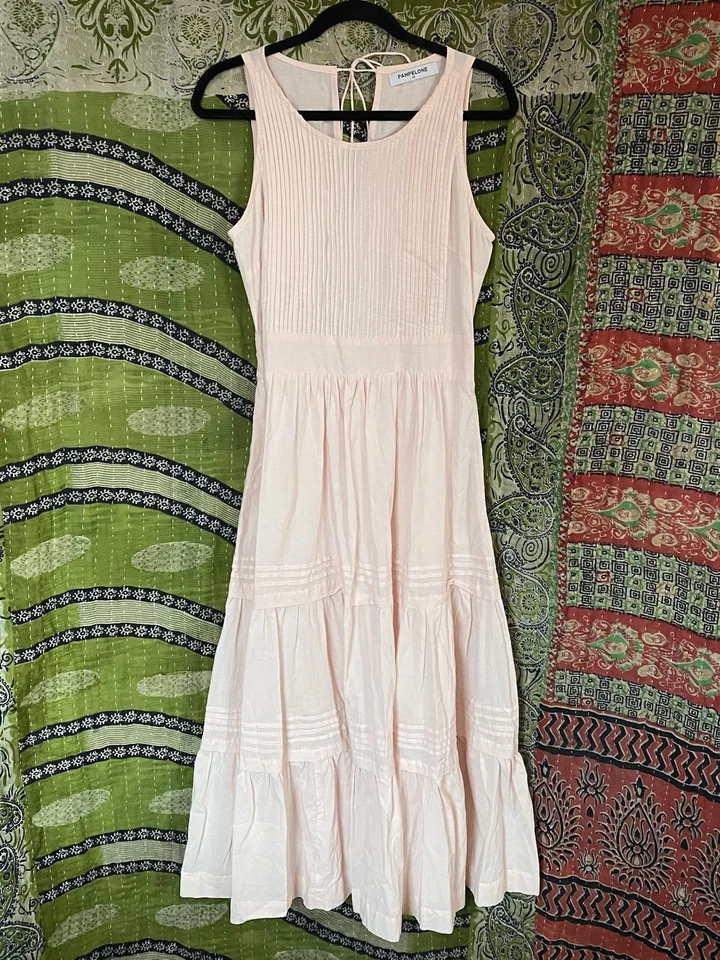 Maxi Vestido Pampelone Rosa Pálido Perla Algodón En Niveles Talla Mediana Nuevo sin Etiquetas Foto 2 de 4