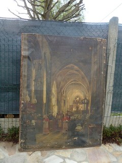Tableau huile sur toile ancien à restaurer hauteur 1 65 m x largeur 1 21 m