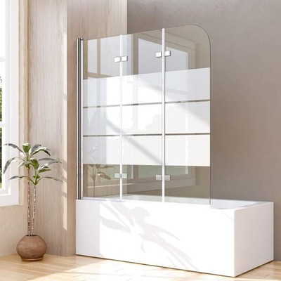 Duschwand Badewanne 120x140cm 3-teilig faltbar Glas Sicherheitsglas Modern Chrom