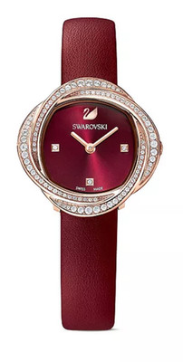 Swarovski Crystal Flower Red Leather Strap Watch, 28.4mm No Box