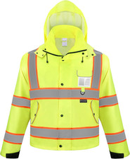 Reflective Rain Jacket Safety Jacket, Waterproof Hi Vis Rain Coat, Class III Hig