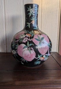Chinese Famille Noire Peach Vase