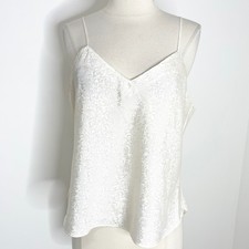 Vintage Cream Floral Jacquard Satin Camisole V-Neck Adjustable Straps Size Large