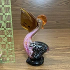Vintage Murano Art Hand Blown Glass Pelican Figurine With Fish in Mouth 1980's