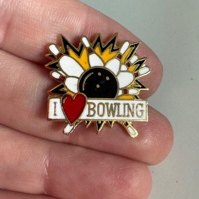 I Love Bowling Lapel Pin Pins Strike Burst Enamel Heart Gift Vintage