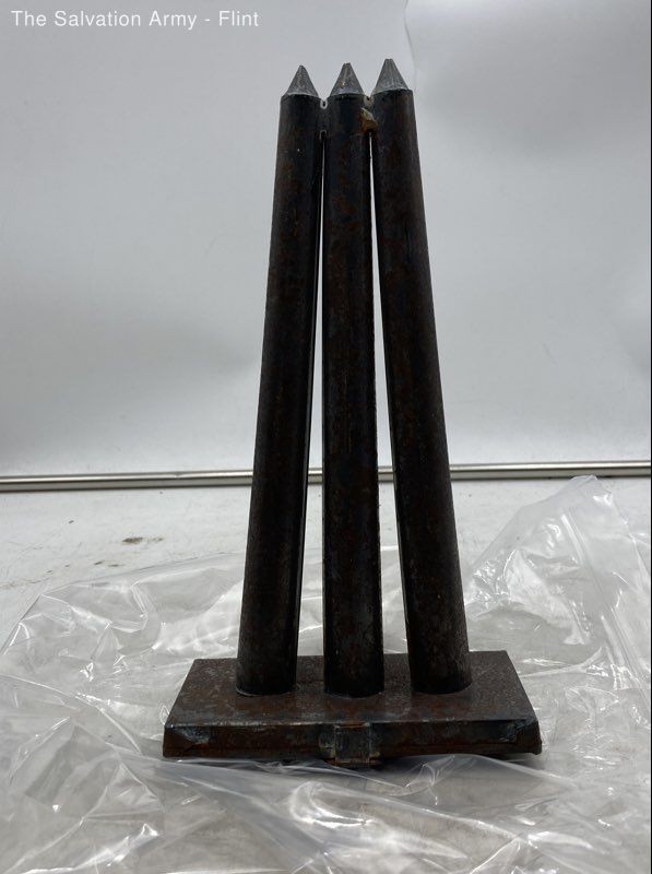 Antique Black Collectibles Tin Metal Candle Mold With Three Tapered Tubes