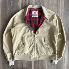 Vintage Baracuta G9 Harrington Jacket Beige Plaid Lined Men's Size 42R Size L