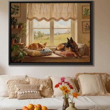 Corgi Oil Painting Canvas Print Vintage Dog Wall Art for Living Room Decor