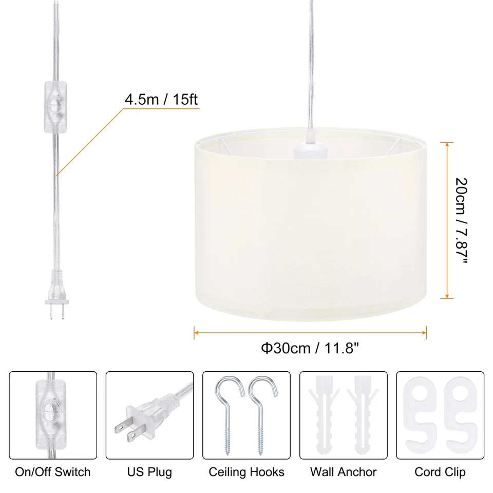 Plug in Pendant Light 15Ft Rope Cord Hanging Lamp Fixture Beige White - Image 2 of 4