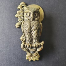 Vintage 70's Brass Owl Tree Moon Door Knocker MCM Hardware Whimsical Cottagecore
