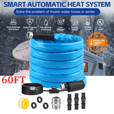 Heated RV Water Hose 60FT 5/8'' with Crinkle Surface Prevents Kinks and Tangles