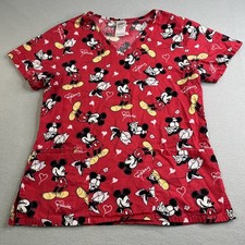 Disney Scrubs Women s Small Mickey Mouse Minnie Red Nurse Shirt